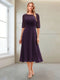 A-Line/Princess Scoop Half Sleeves Tea-Length Mother of the Bride Dresses with Ruched