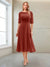 A-Line/Princess Scoop Half Sleeves Tea-Length Mother of the Bride Dresses with Ruched