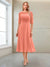 A-Line/Princess Scoop Half Sleeves Tea-Length Mother of the Bride Dresses with Ruched