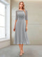 A-Line/Princess Scoop Half Sleeves Tea-Length Mother of the Bride Dresses with Ruched