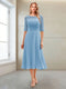 A-Line/Princess Scoop Half Sleeves Tea-Length Mother of the Bride Dresses with Ruched