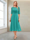 A-Line/Princess Scoop Half Sleeves Tea-Length Mother of the Bride Dresses with Ruched