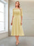 A-Line/Princess Scoop Half Sleeves Tea-Length Mother of the Bride Dresses with Ruched