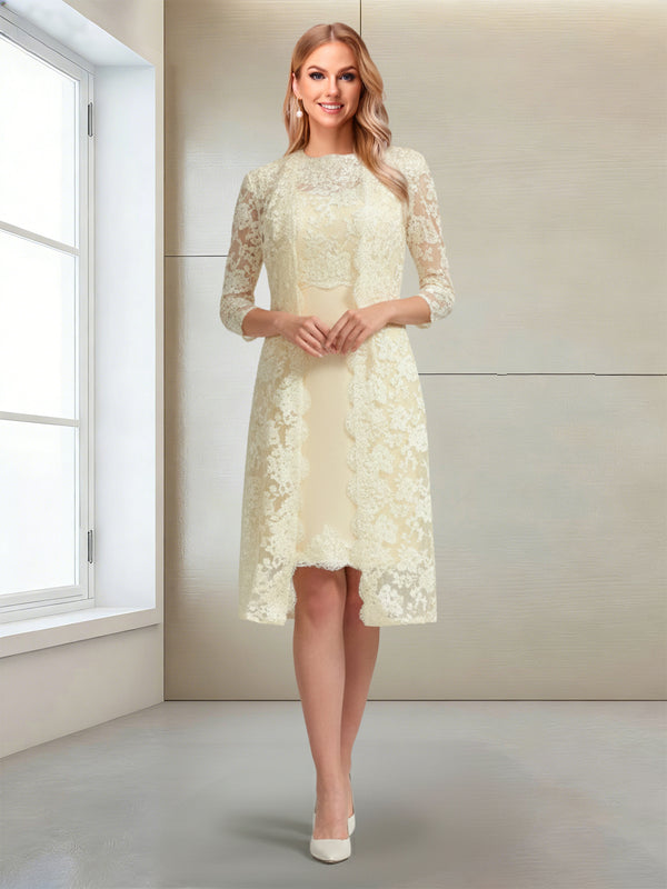 Sheath/Column Scoop Short Sleeves Knee-Length Mother of the Bride Dresses with Lace & Applique & Jacket