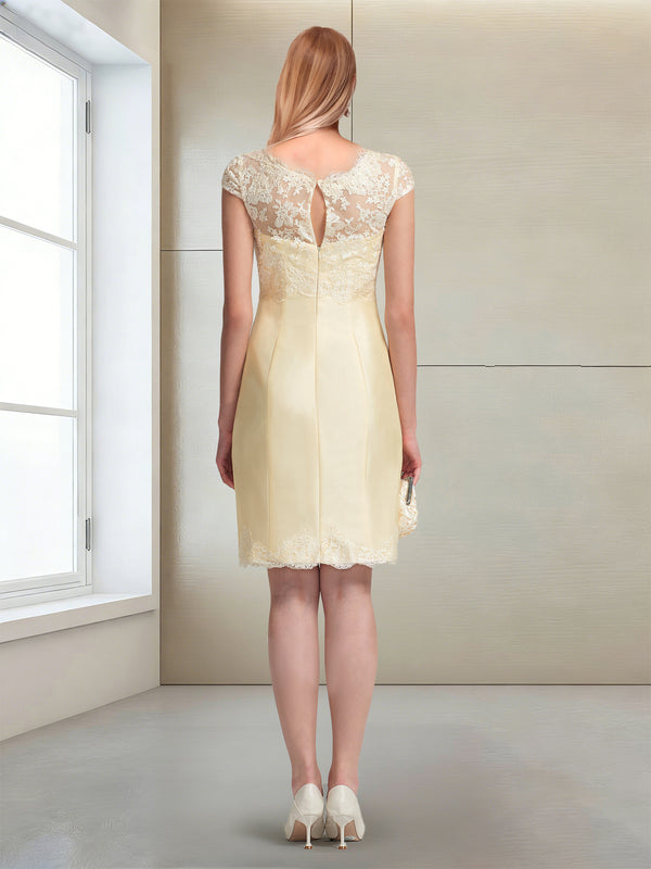 Sheath/Column Scoop Short Sleeves Knee-Length Mother of the Bride Dresses with Lace & Applique & Jacket