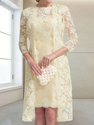 Sheath/Column Scoop Short Sleeves Knee-Length Mother of the Bride Dresses with Lace & Applique & Jacket
