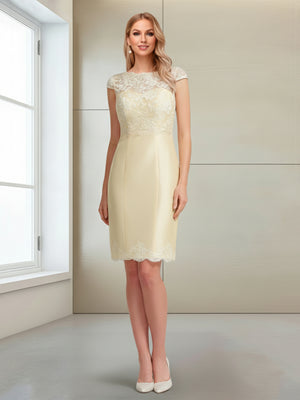 Sheath/Column Scoop Short Sleeves Knee-Length Mother of the Bride Dresses with Lace & Applique & Jacket
