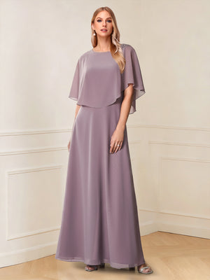 A-Line/Princess Scoop Half Sleeves Floor-Length Mother of the Bride Dresses with Beading