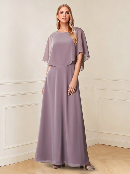 A-Line/Princess Scoop Half Sleeves Floor-Length Mother of the Bride Dresses with Beading