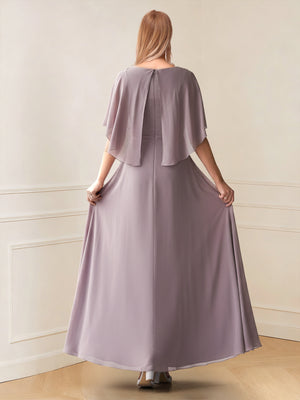 A-Line/Princess Scoop Half Sleeves Floor-Length Mother of the Bride Dresses with Beading