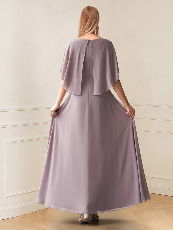 A-Line/Princess Scoop Half Sleeves Floor-Length Mother of the Bride Dresses with Beading