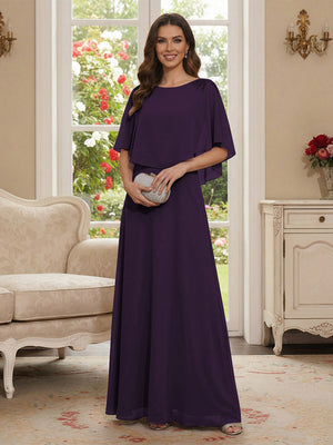 A-Line/Princess Scoop Half Sleeves Floor-Length Mother of the Bride Dresses with Beading