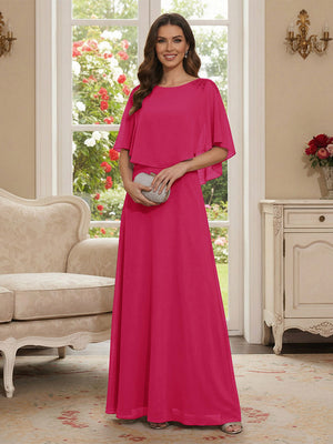 A-Line/Princess Scoop Half Sleeves Floor-Length Mother of the Bride Dresses with Beading