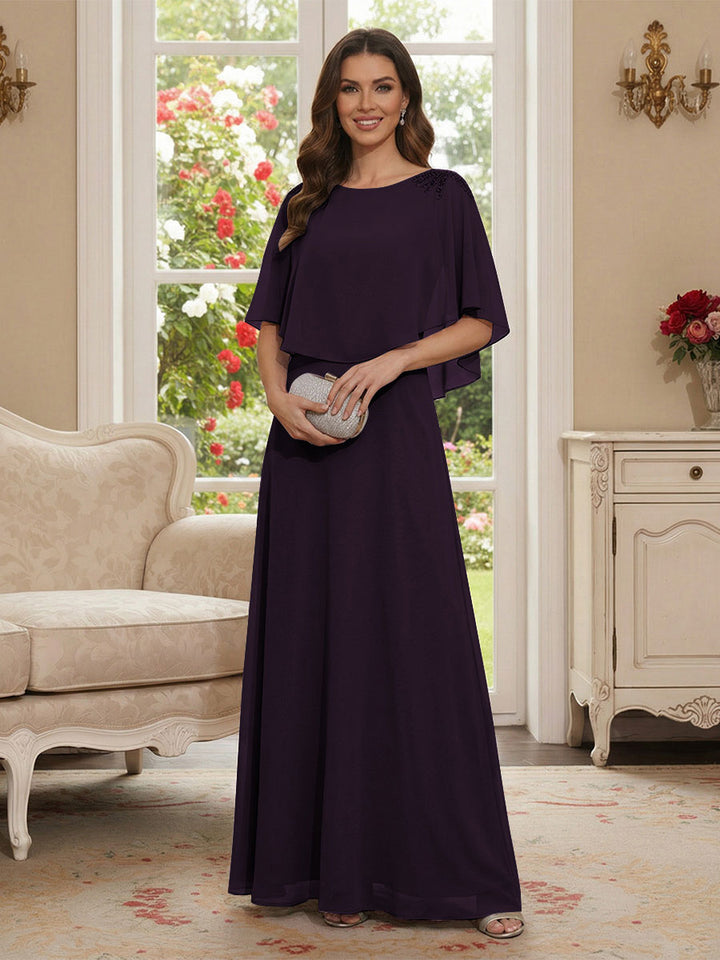 A-Line/Princess Scoop Half Sleeves Floor-Length Mother of the Bride Dresses with Beading