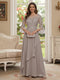 A-Line/Princess V-Neck 3/4 Sleeves Floor-Length Mother of the Bride Dresses with Lace & Applique