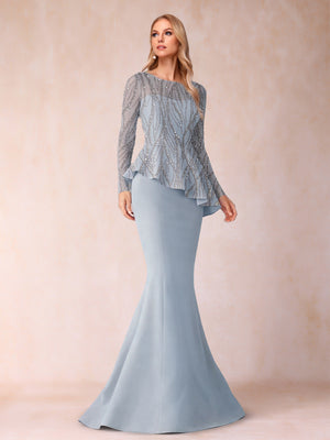 Sheath/Column Scoop Long Sleeves Floor-Length Mother of the Bride Dresses with Rhinestone