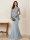 Sheath/Column Scoop Long Sleeves Floor-Length Mother of the Bride Dresses with Rhinestone
