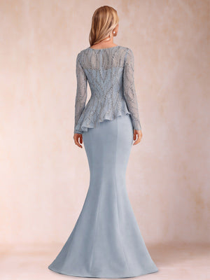 Sheath/Column Scoop Long Sleeves Floor-Length Mother of the Bride Dresses with Rhinestone