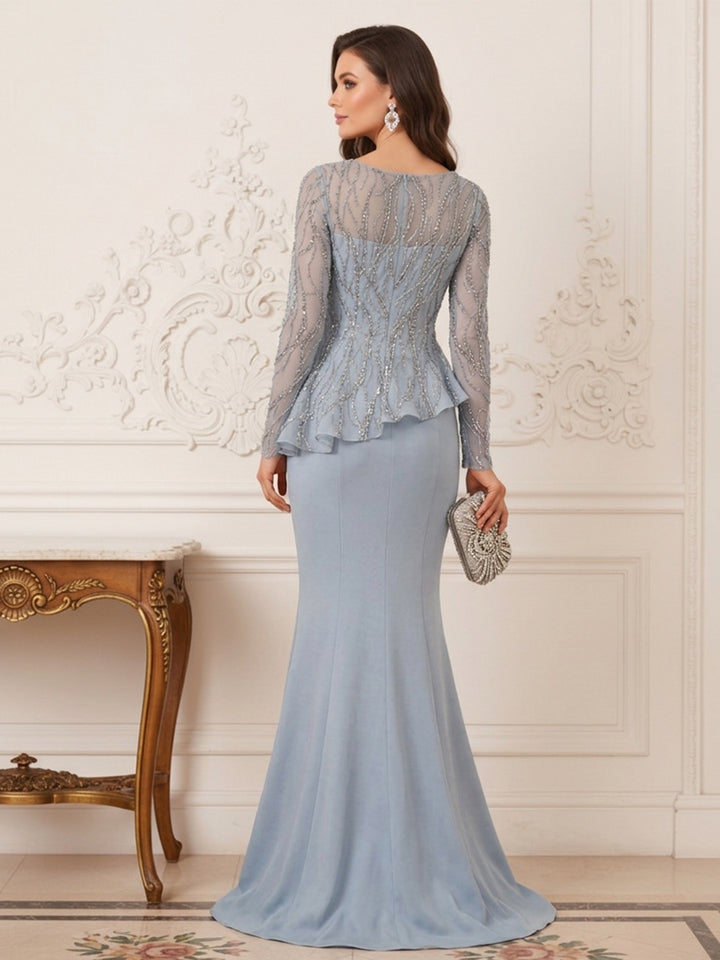 Sheath/Column Scoop Long Sleeves Floor-Length Mother of the Bride Dresses with Rhinestone