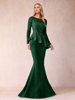 Sheath/Column Scoop Long Sleeves Floor-Length Mother of the Bride Dresses with Rhinestone