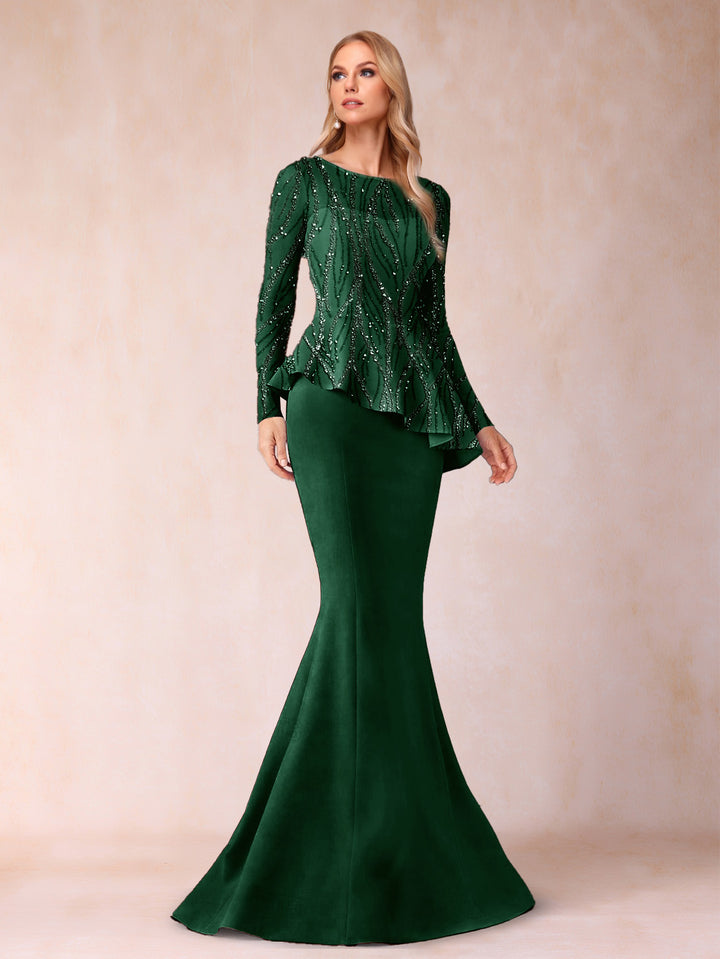 Sheath/Column Scoop Long Sleeves Floor-Length Mother of the Bride Dresses with Rhinestone