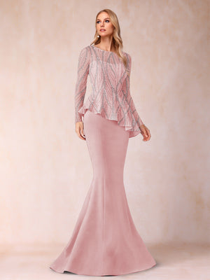 Sheath/Column Scoop Long Sleeves Floor-Length Mother of the Bride Dresses with Rhinestone