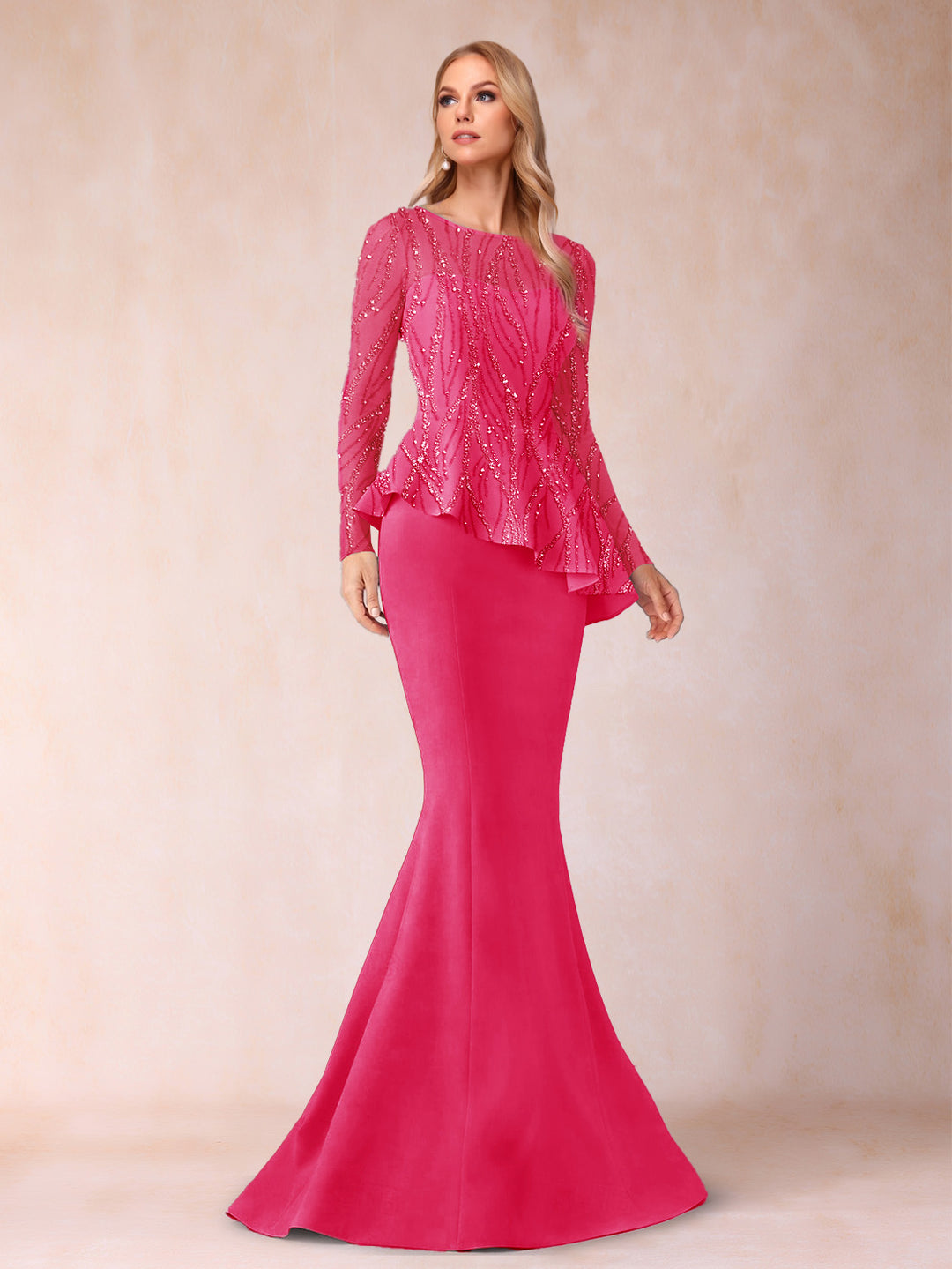Sheath/Column Scoop Long Sleeves Floor-Length Mother of the Bride Dresses with Rhinestone