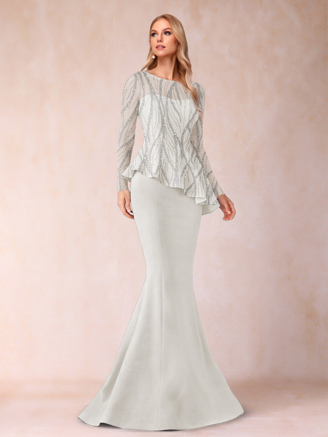 Sheath/Column Scoop Long Sleeves Floor-Length Mother of the Bride Dresses with Rhinestone