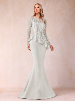 Sheath/Column Scoop Long Sleeves Floor-Length Mother of the Bride Dresses with Rhinestone