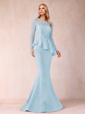 Sheath/Column Scoop Long Sleeves Floor-Length Mother of the Bride Dresses with Rhinestone