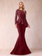 Sheath/Column Scoop Long Sleeves Floor-Length Mother of the Bride Dresses with Rhinestone