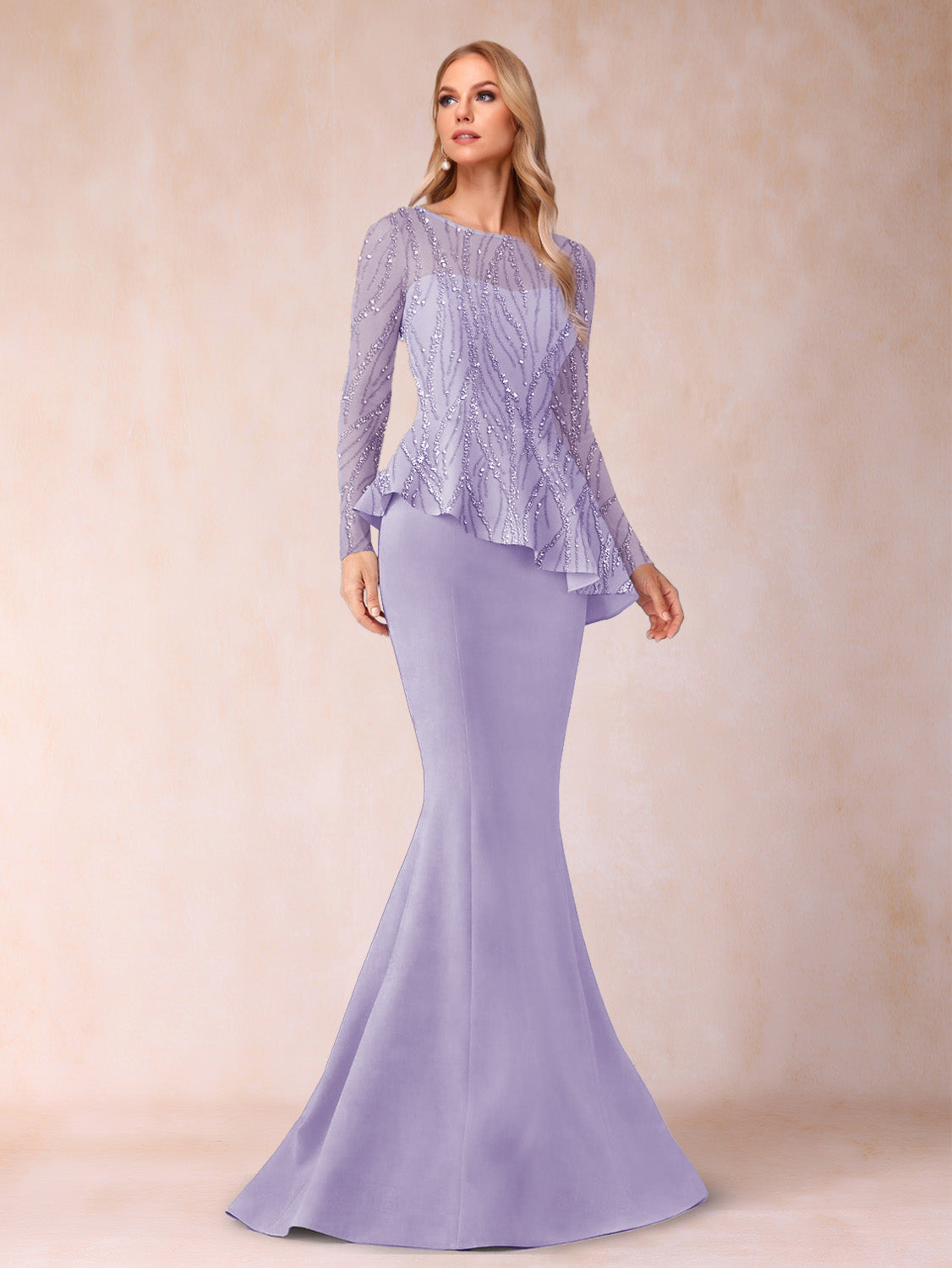 Sheath/Column Scoop Long Sleeves Floor-Length Mother of the Bride Dresses with Rhinestone