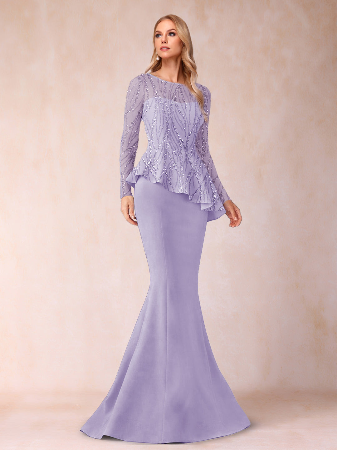 Sheath/Column Scoop Long Sleeves Floor-Length Mother of the Bride Dresses with Rhinestone