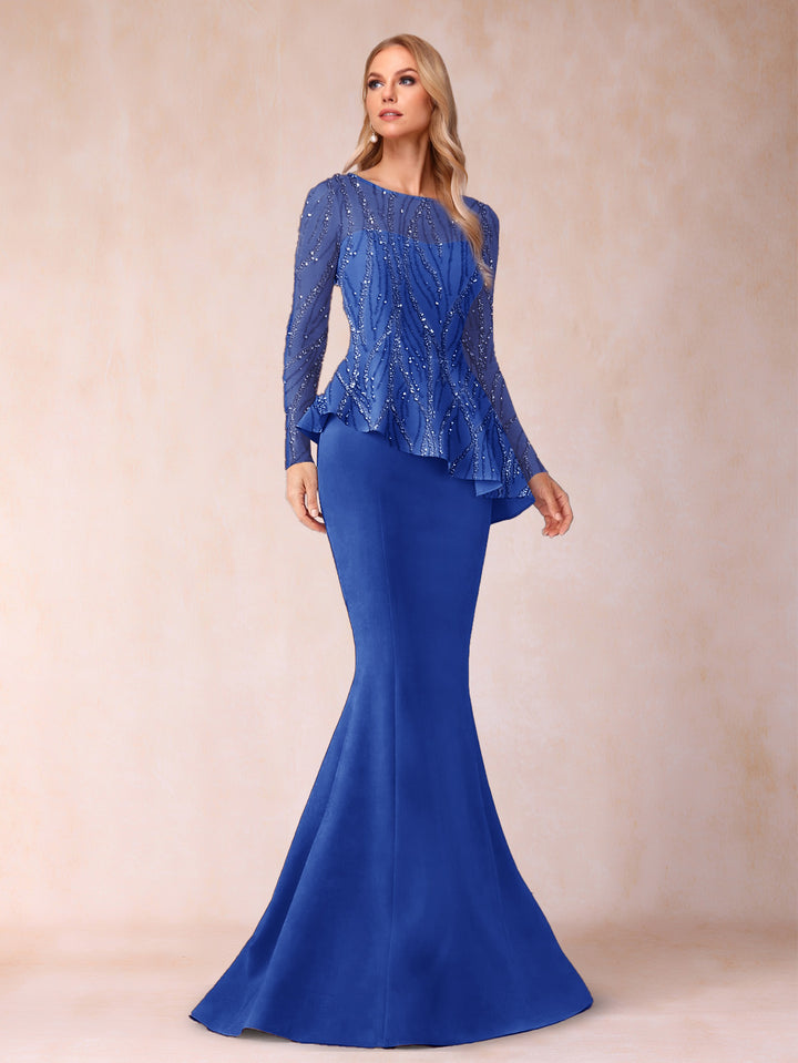 Sheath/Column Scoop Long Sleeves Floor-Length Mother of the Bride Dresses with Rhinestone