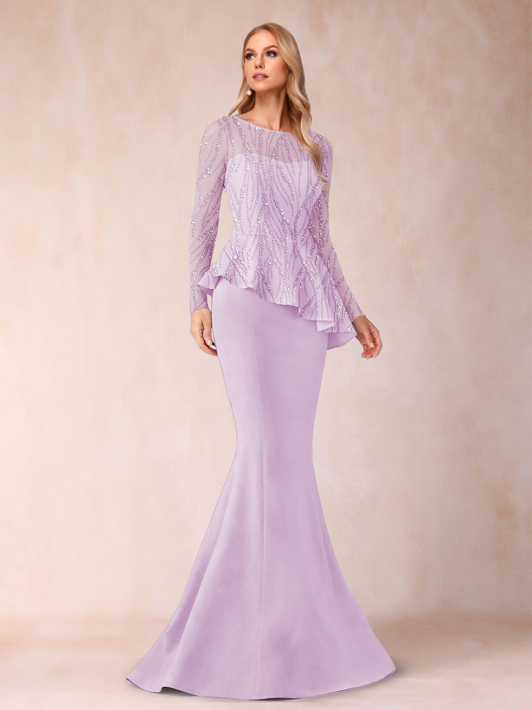 Sheath/Column Scoop Long Sleeves Floor-Length Mother of the Bride Dresses with Rhinestone