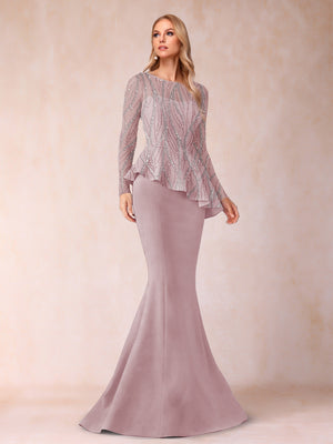 Sheath/Column Scoop Long Sleeves Floor-Length Mother of the Bride Dresses with Rhinestone