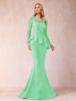 Sheath/Column Scoop Long Sleeves Floor-Length Mother of the Bride Dresses with Rhinestone