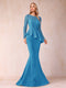 Sheath/Column Scoop Long Sleeves Floor-Length Mother of the Bride Dresses with Rhinestone
