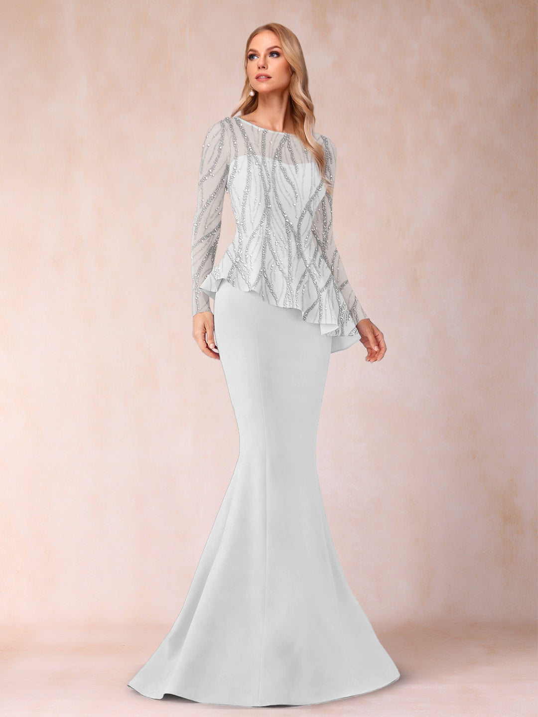 Sheath/Column Scoop Long Sleeves Floor-Length Mother of the Bride Dresses with Rhinestone
