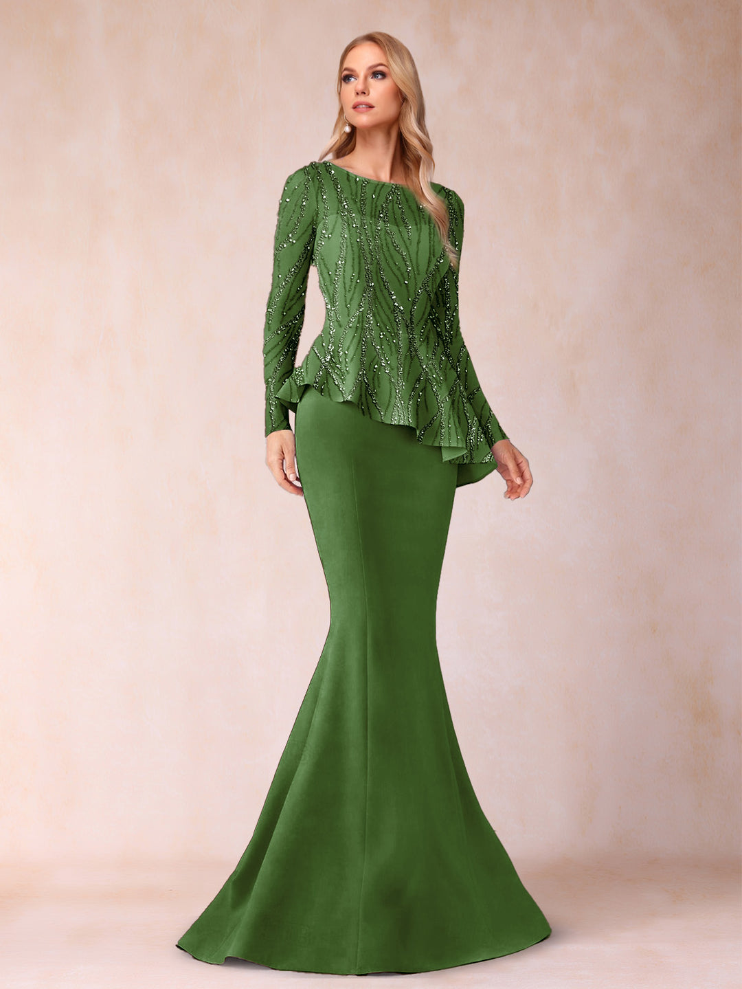 Sheath/Column Scoop Long Sleeves Floor-Length Mother of the Bride Dresses with Rhinestone