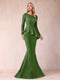 Sheath/Column Scoop Long Sleeves Floor-Length Mother of the Bride Dresses with Rhinestone
