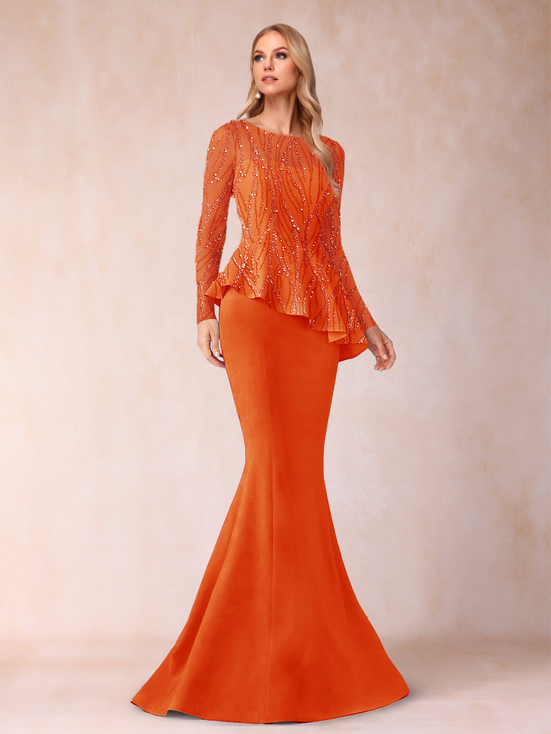 Sheath/Column Scoop Long Sleeves Floor-Length Mother of the Bride Dresses with Rhinestone