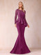 Sheath/Column Scoop Long Sleeves Floor-Length Mother of the Bride Dresses with Rhinestone