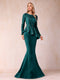 Sheath/Column Scoop Long Sleeves Floor-Length Mother of the Bride Dresses with Rhinestone