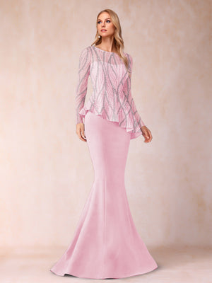 Sheath/Column Scoop Long Sleeves Floor-Length Mother of the Bride Dresses with Rhinestone