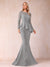 Sheath/Column Scoop Long Sleeves Floor-Length Mother of the Bride Dresses with Rhinestone