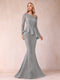Sheath/Column Scoop Long Sleeves Floor-Length Mother of the Bride Dresses with Rhinestone