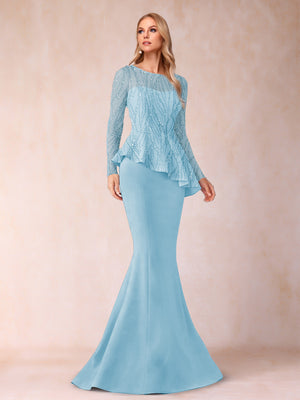 Sheath/Column Scoop Long Sleeves Floor-Length Mother of the Bride Dresses with Rhinestone