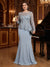 Sheath/Column Scoop Long Sleeves Floor-Length Plus Size Evening Dresses with Rhinestone