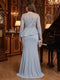 Sheath/Column Scoop Long Sleeves Floor-Length Plus Size Evening Dresses with Rhinestone